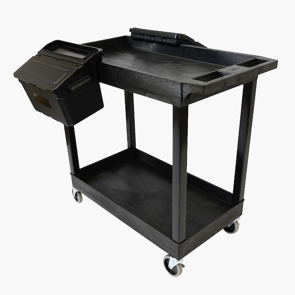 Two Shelf Cart with Outrigger Bins